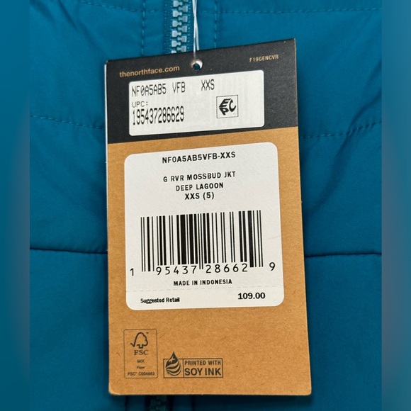 NWT North Face Girls Mossbud Reversible Jacket in Deep Lagoon Size XXS (5) - Picture 8 of 8